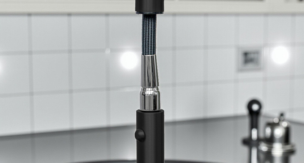 Bateria BERG Solena WWP 830158B Czarny mat wyciągnięta wylewka nad zlewem większy zasięg działania wygoda komfort płukanie napełnianie mycie