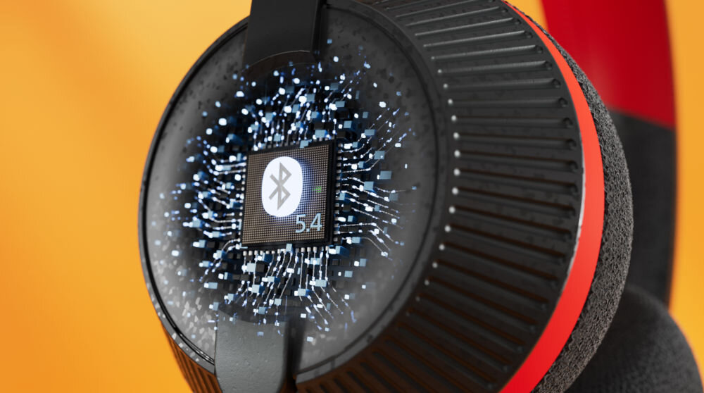 Słuchawki PHILIPS TAA6219BK/00 Bluetooth połączenie wielopunktowe, kadr słuchawek, przekrój nausznika z procesorem Bluetooth