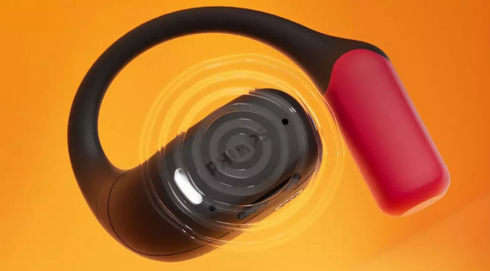 Słuchawki powietrzne PHILIPS TAA6709BK/00 dotykowe sterowanie aplikacja Philips Headphones, słuchawki z wydobywającym się dźwiękiem na pomarańczowym tle