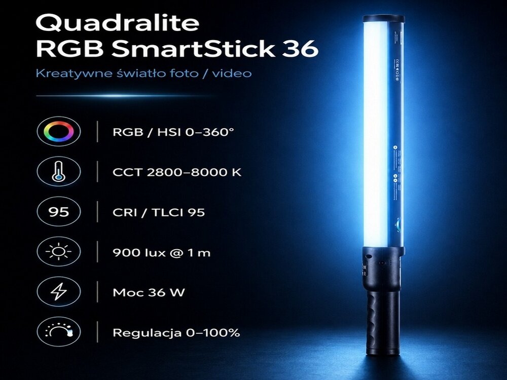 Quadralite SmartStick 36 900 lux mocy oświetlenia