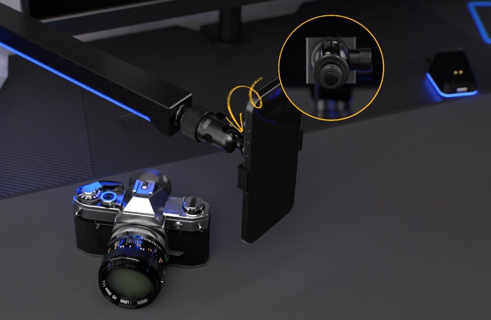 Ramię mikrofonowe ENDORFY Broadcast Low Profile RGB Boom Arm Ramię mikrofonowe ENDORFY Broadcast Low Profile Boom Arm Ramię używane do zamocowania telefonu oraz aparatu fotograficznego. Żółte strzałki wskazują możliwość regulacji, przejściówki, przeznaczenie