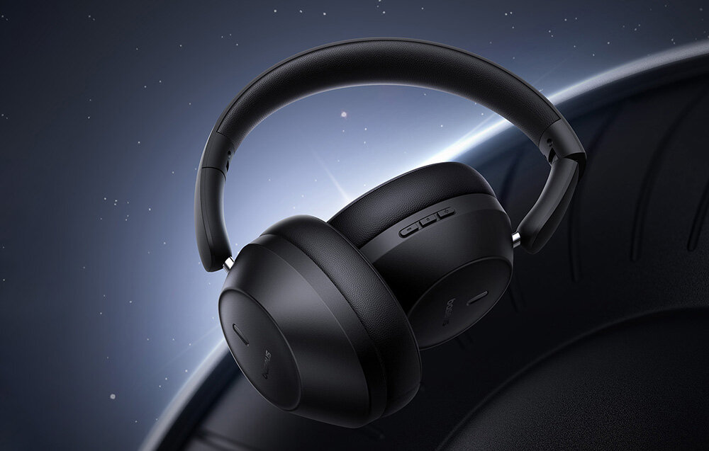 Słuchawki nauszne BASEUS Bass 30 Max połączenie Bluetooth i kabel AUX wszechstronne zastosowanie, składana konstrukcja słuchawek na ciemnym tle