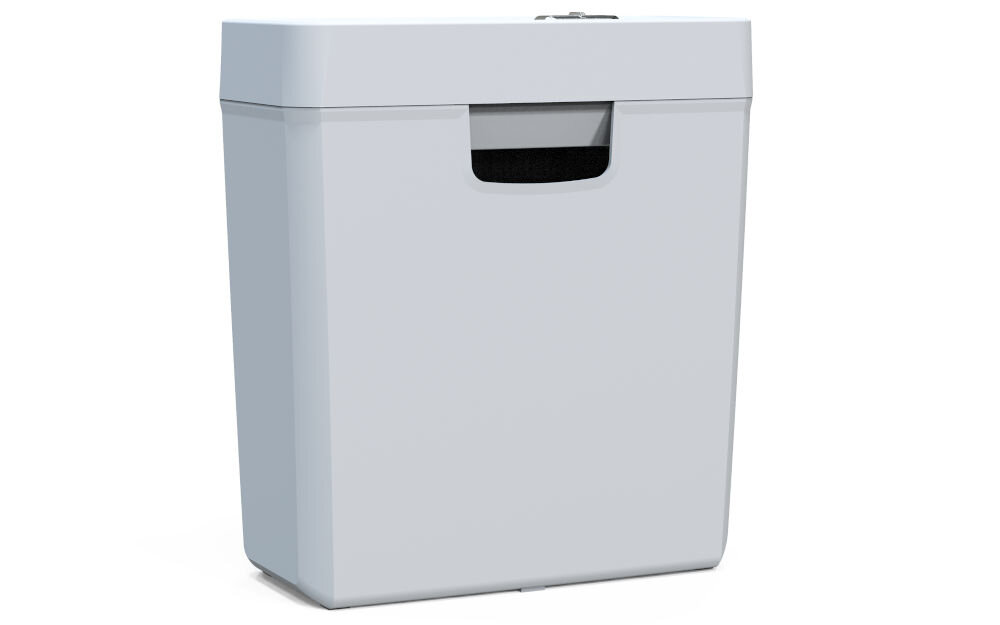 Niszczarka TRACER Razor 3 10 L, P-2, Paski, Automatyczny Start/Stop, Funkcja cofania Biały prezentacja niszczarki od przodu pod kątem na białym tle wymiary funkcjonalność