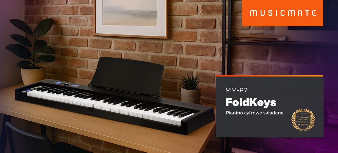 Pianino cyfrowe MUSICMATE MM-P7 FoldKeys - Twórz muzykę, gdzie chcesz, urządzenie leżące na stole