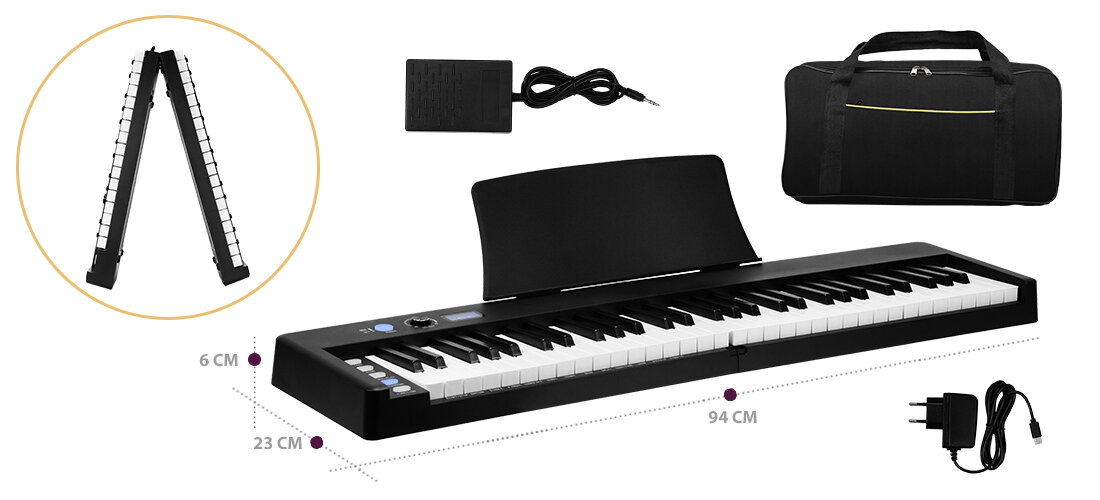 Pianino cyfrowe MUSICMATE MM-P7 FoldKeys - ZESTAW