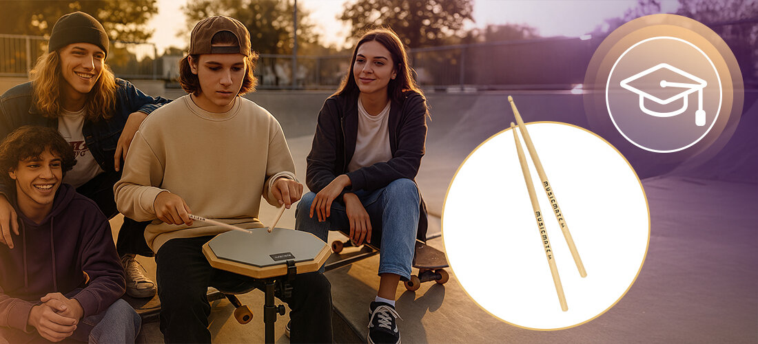 Pad perkusyjny MUSICMATE MM-DRM25 PercuPad - Autentyczne czucie gry, Elastyczny materiał o grubości 2,5 cm, osoba grająca na padzie na świeżym powietrzu