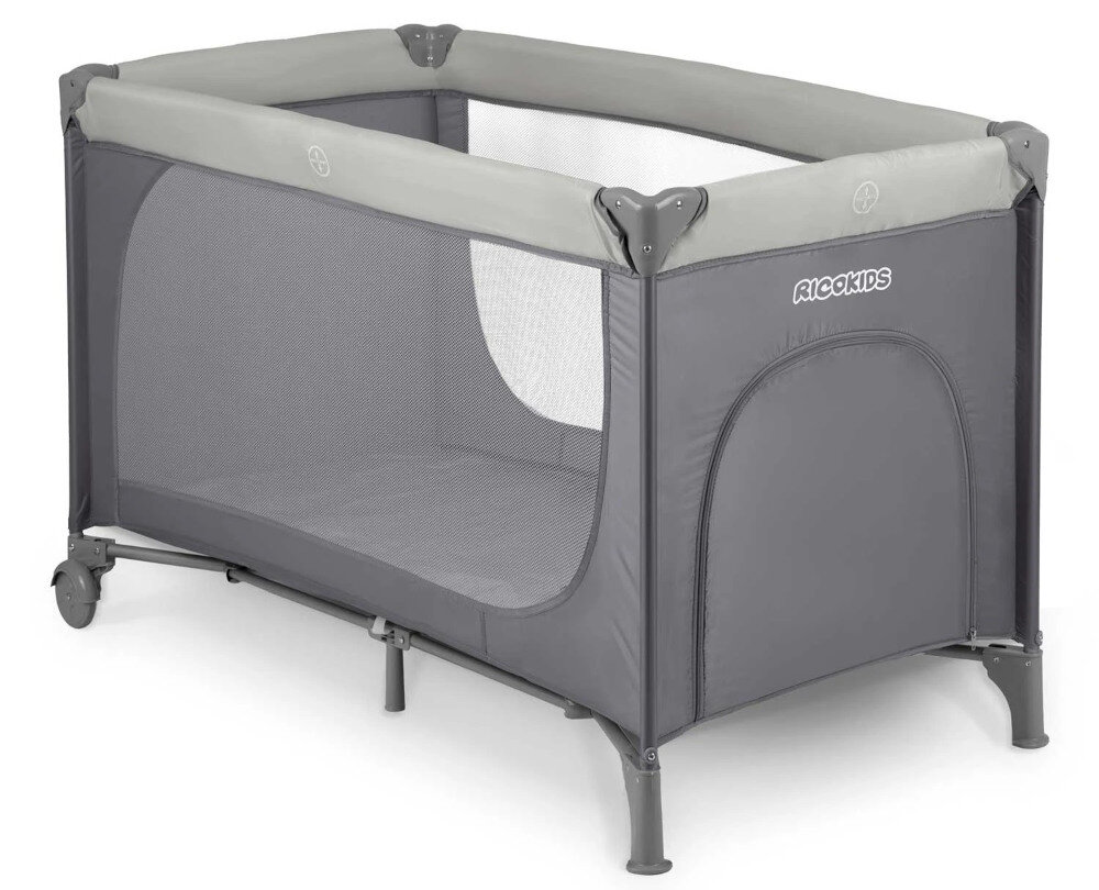 Łóżeczko turystyczne RICOKIDS RK-240 Jasnoszary Stabilność i wytrzymałość Rozporowa konstrukcja Sposób wszycia siatki ochrona