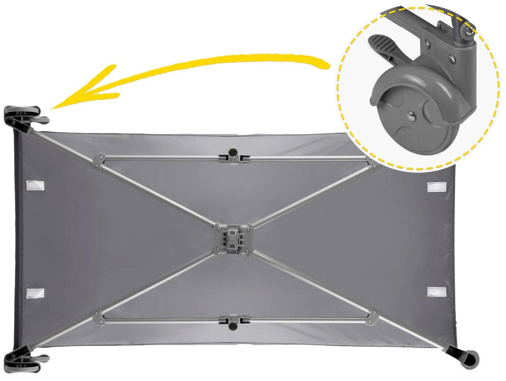 Łóżeczko turystyczne RICOKIDS RK-240 Jasnoszary Mobilność na co dzień kółka łatwo przestawiać z pokoju do pokoju kółka można zablokować stabilnie i bezpiecznie