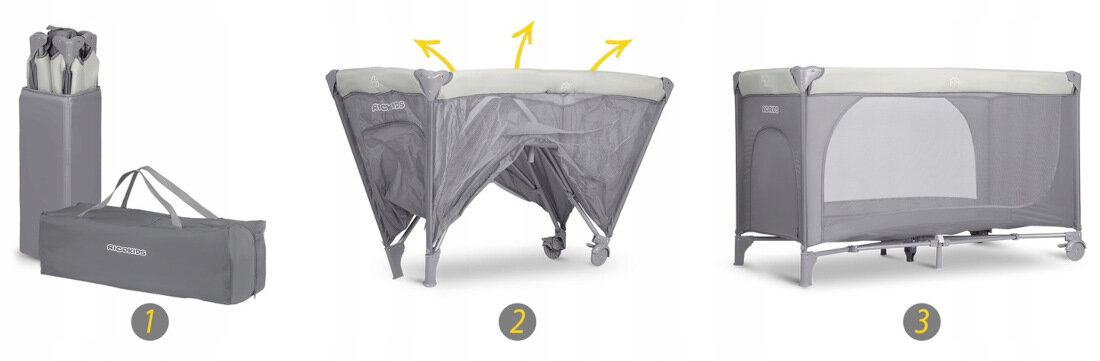 Łóżeczko turystyczne RICOKIDS RK-240 Jasnoszary Łatwe składanie i przechowywanie Składana konstrukcja torba ułatwienie przenoszenie