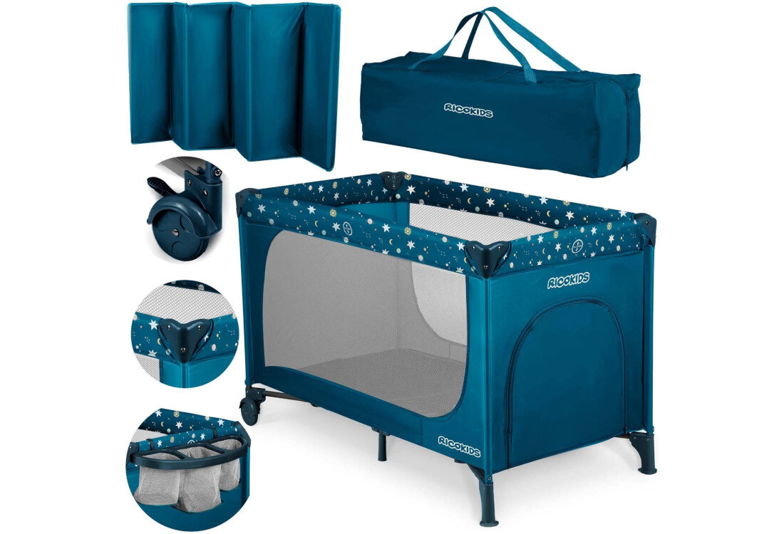 Łóżeczko turystyczne RICOKIDS RK-240 Granatowy zestaw akcesoria komplet wyposazenie