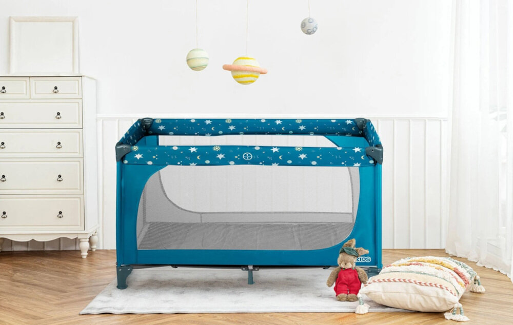 Łóżeczko turystyczne RICOKIDS RK-240 Granatowy Wygoda w każdych warunkach w podróży, jak i na co dzień ułatwienie opieka miejsce do snu i zabawy spokój poczucie komfortu