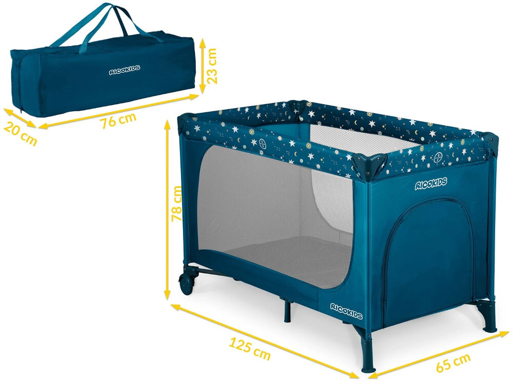 Łóżeczko turystyczne RICOKIDS RK-240 Granatowy Dopasowane parametry wymiary waga obciążenie przestrzeń wygoda komfort