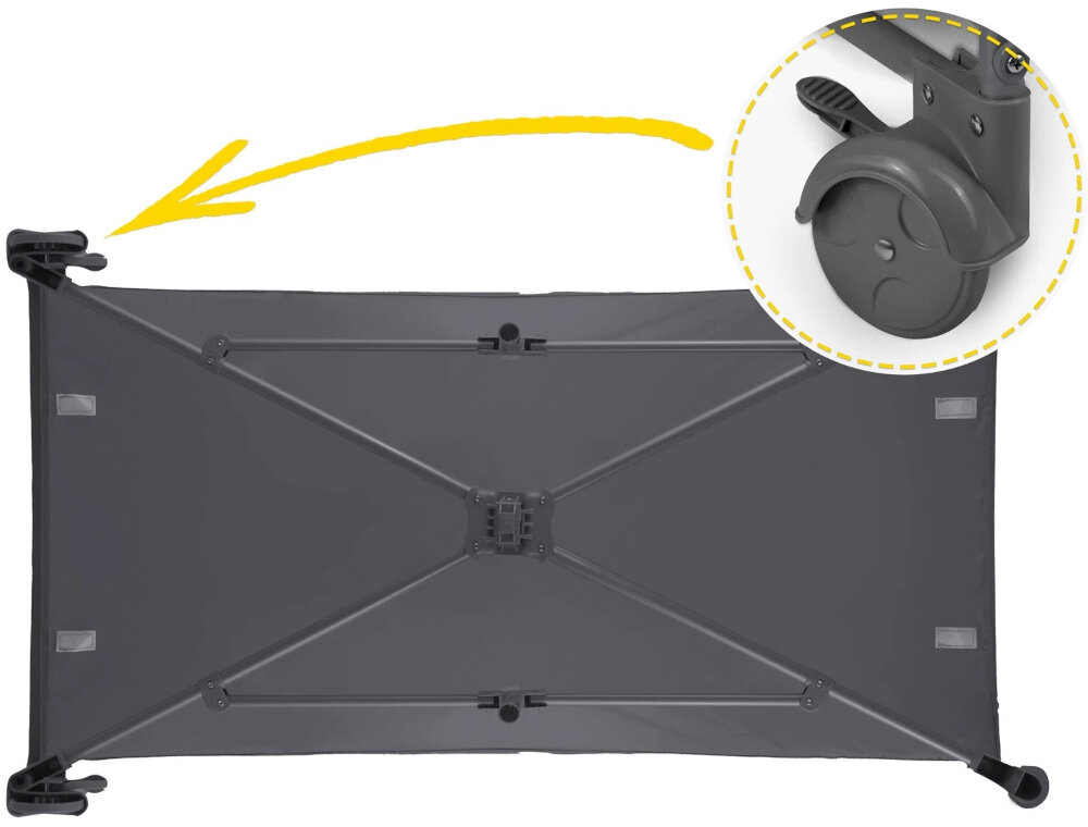 Łóżeczko turystyczne RICOKIDS RK-242 Antracytowy Mobilność na co dzień kółka łatwo przestawiać z pokoju do pokoju kółka można zablokować stabilnie i bezpiecznie