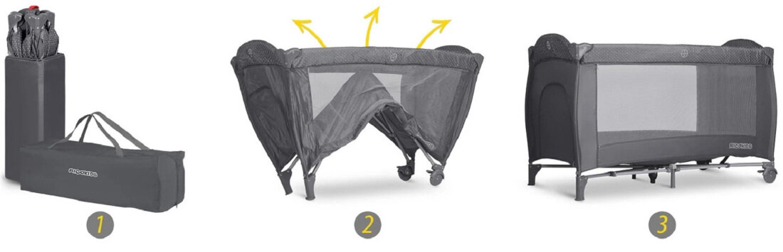 Łóżeczko turystyczne RICOKIDS RK-242 Antracytowy Łatwe składanie i przechowywanie Składana konstrukcja torba ułatwienie przenoszenie