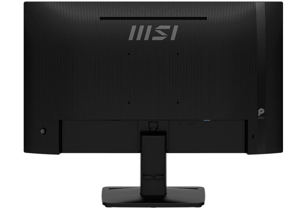 Monitor MSI Pro MP242A E2 23.8 cala 1920x1080px IPS 120Hz 1 ms [MPRT] prezentacja monitora od tyłu na białym tle VESA 100 mm łatwe stabilne przymocowanie oszczędność miejsca uchwyt biurkowy VESA zwiększa powierzchnię roboczą dopasowanie ustawienia ekranu organizacja pracy