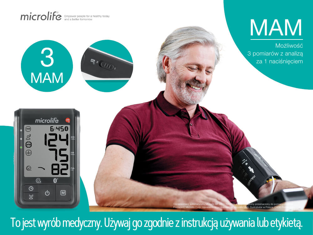 Ciśnieniomierz MICROLIFE BP B6 Connect Pamięć wyników Precyzja i zakres pomiarów pomiar ciśnienie puls odczyt zakres kontrola zdrowie do 99 pomiarów dla każdego z dwóch użytkowników