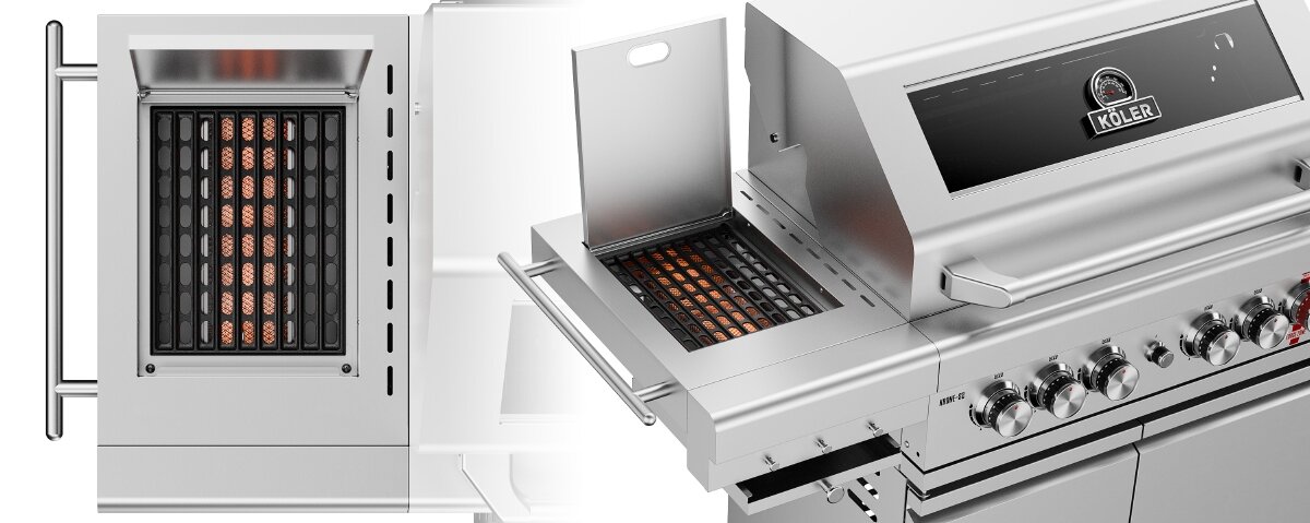 Grill gazowy KOLER Krone S2 Silver 21.6 kW 74 x 46 cm, CORE, FORCE, FLAVOR, smak, Ceramiczny palnik boczny IR w grillu Inox