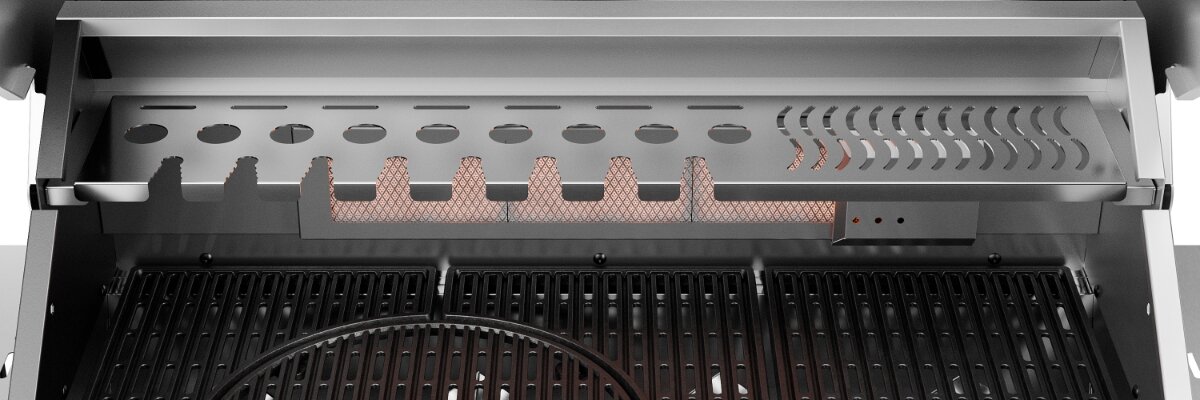 Grill gazowy KOLER Krone S2 Silver 21.6 kW 74 x 46 cm, RANGE, kurczak, szaszłyk, rożen, Półka górna i palnik tylny IR w grillu Inox