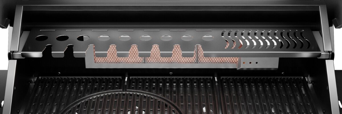 Grill gazowy KOLER Krone S2 Black 21.6 kW 74 x 46 cm, RANGE, kurczak, rożen, chrupkość, Górna półka do podgrzewania w grillu KOLER