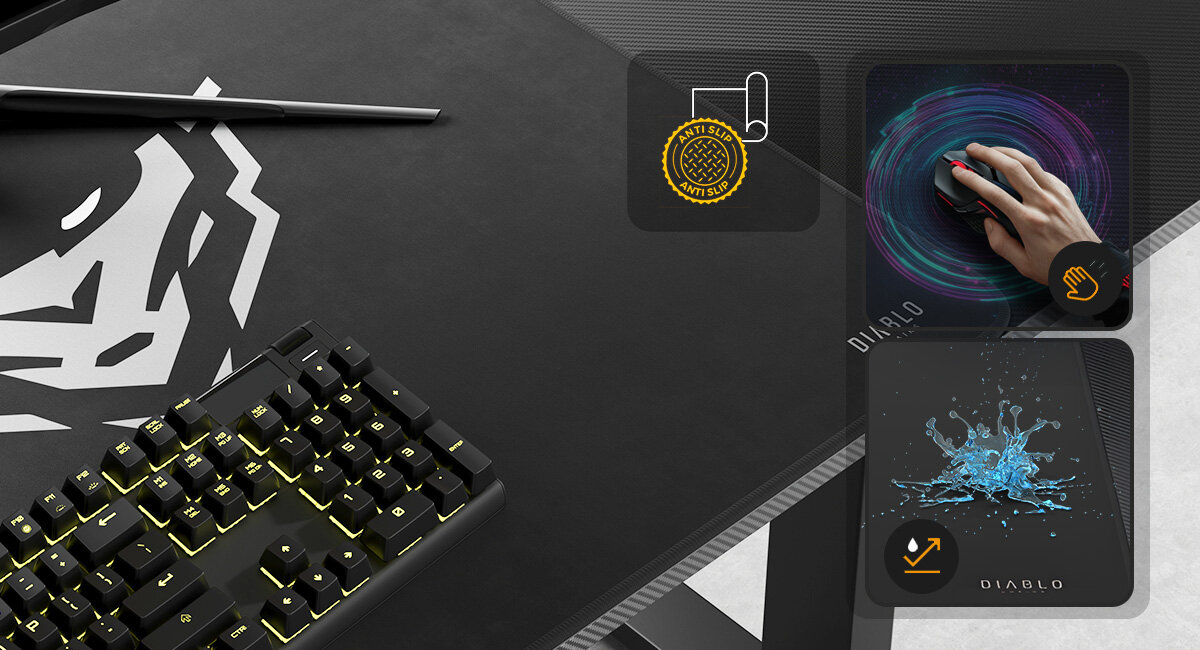 DIABLO CHAIRS X-TENSIO 1400 mata Diablo gładka powierzchnia płynny ruch myszki antypoślizgowy spód wodoodporność - zblizenie na matę