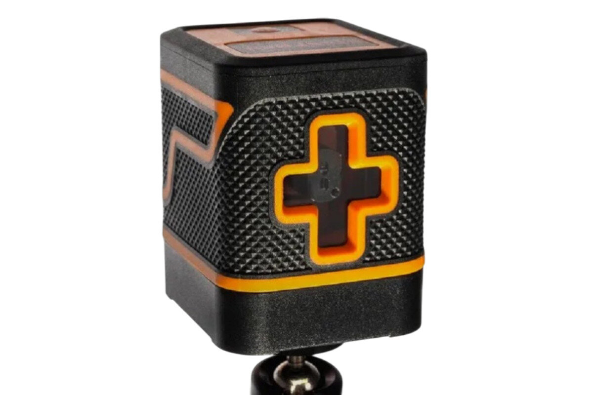 Poziomica Laserowa EXTRALINK 24293, laser, linie, zasięg, remont, Czarno-pomarańczowa poziomica laserowa Extralink z okienkiem lasera krzyżowego.