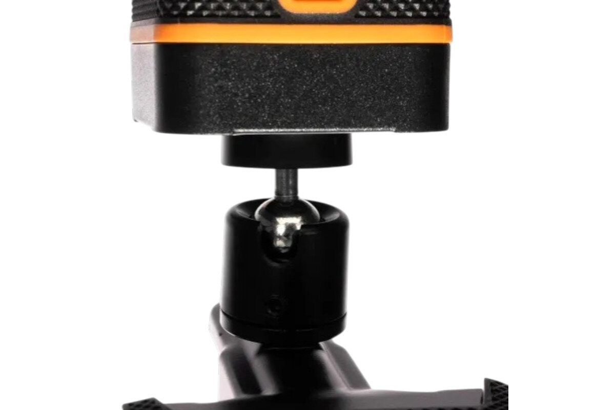 Poziomica Laserowa EXTRALINK 24293, obrót, ochrona, budowa, pomiar, Zbliżenie na stalowy przegub kulowy łączący poziomicę laserową z uchwytem montażowym.