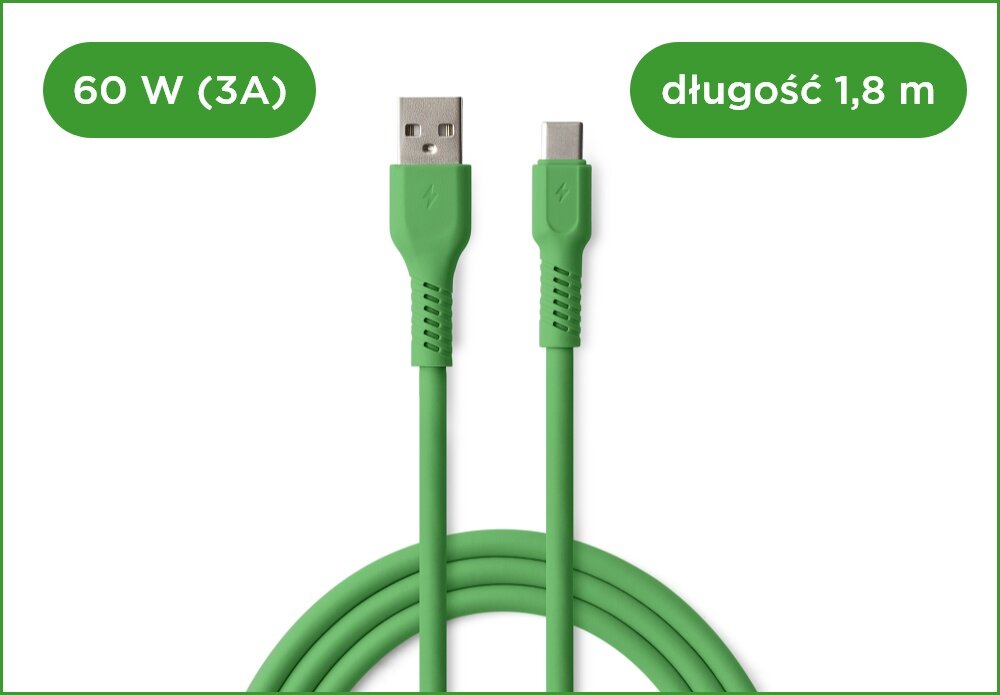 KABEL USB-A - USB-C COLORUM CK60-AC-04 1.8 M Zielony wizualizacja Kolorowa rewolucja kabel końcówki wejścia miękki szybki bezpieczny