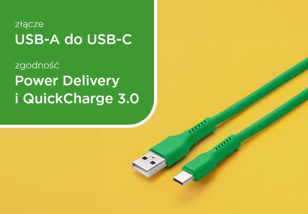KABEL USB-A - USB-C COLORUM CK60-AC-04 1.8 M Zielony wizualizacja pole tekstowe kabel końcówki Aksamitny i ekstra trwały bezpieczeństwo matowa aksamitna powłoka Zapobiega plątaniu Wzmocnione konektory długość 1,8 m