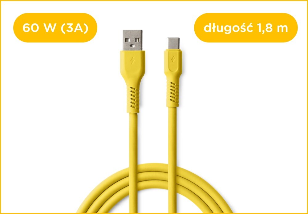 KABEL USB-A - USB-C COLORUM CK60-AC-05 1.8 M Żółty wizualizacja Kolorowa rewolucja kabel końcówki wejścia miękki szybki bezpieczny