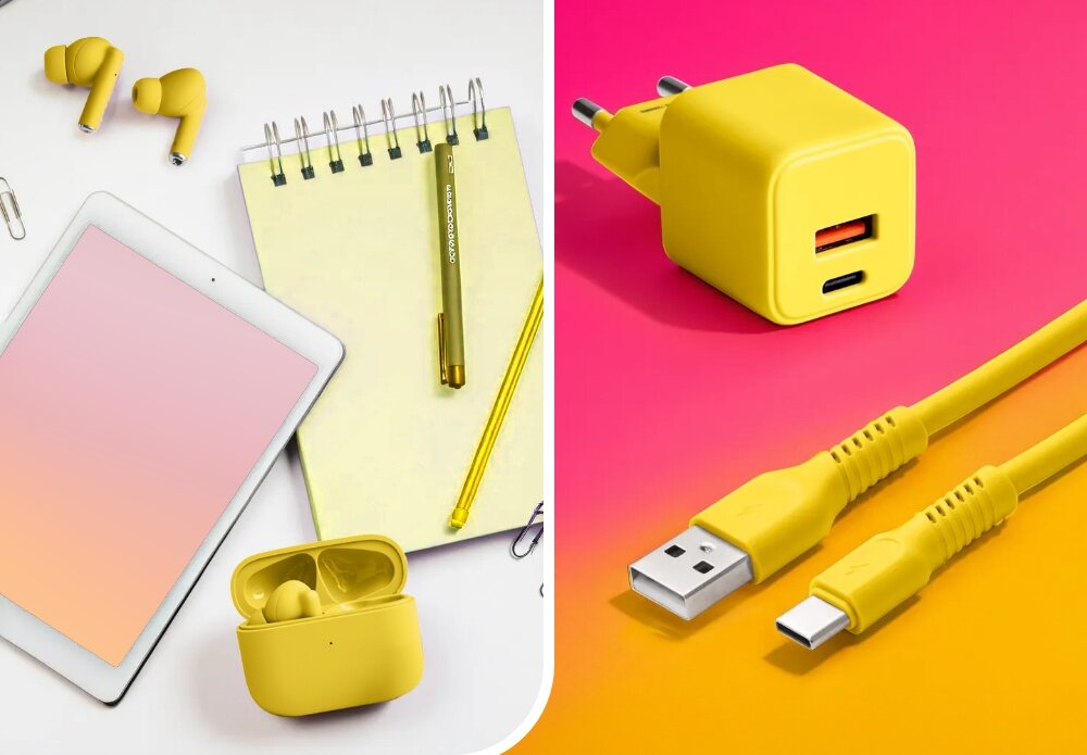 KABEL USB-A - USB-C COLORUM CK60-AC-05 1.8 M Żółty wizualizacja Kompatybilność i bezpieczeństwo notatnik notes kabel słuchawki ładowarka kabel wejścia dobieranie napięcia