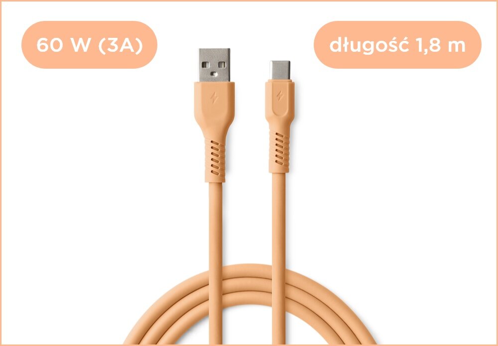 KABEL USB-A - USB-C COLORUM CK60-CC-14 1.8 M Peach Fuzz wizualizacja Kolorowa rewolucja kabel końcówki wejścia miękki szybki bezpieczny