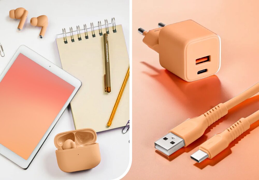 KABEL USB-A - USB-C COLORUM CK60-CC-14 1.8 M Peach Fuzz wizualizacja Kompatybilność i bezpieczeństwo notatnik notes kabel słuchawki ładowarka kabel wejścia dobieranie napięcia