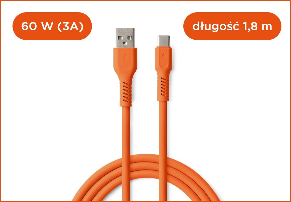 KABEL USB-A - USB-C COLORUM CK60-AC-10 1.8 M Pomarańczowy wizualizacja Kolorowa rewolucja kabel końcówki wejścia miękki szybki bezpieczny
