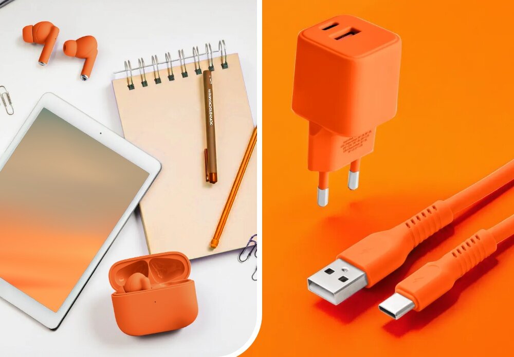 KABEL USB-A - USB-C COLORUM CK60-AC-10 1.8 M Pomarańczowy wizualizacja Kompatybilność i bezpieczeństwo notatnik notes kabel słuchawki ładowarka kabel wejścia dobieranie napięcia
