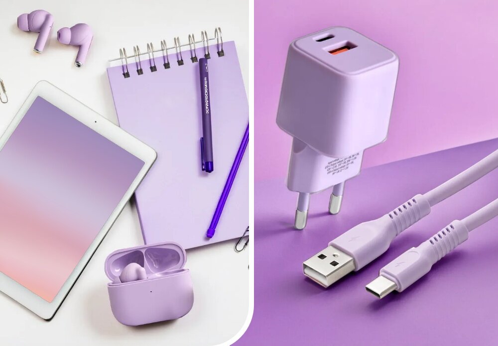 KABEL USB-A - USB-C COLORUM CK60-AC-09 1.8 M Digital Lavender wizualizacja Kompatybilność i bezpieczeństwo notatnik notes kabel słuchawki ładowarka kabel wejścia dobieranie napięcia