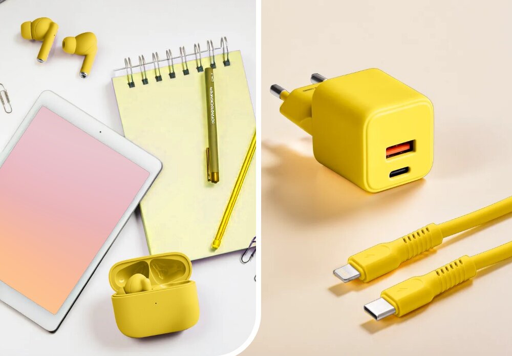 Kabel USB-C COLORUM CK12-CL-05 1.8 M Żółty wizualizacja Kompatybilność i bezpieczeństwo notatnik notes kabel słuchawki ładowarka kabel wejścia dobieranie napięcia