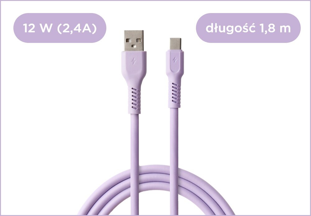KABEL USB-C - Lightning COLORUM CK12-CL-09 1.8 M Digital Lawendowy wizualizacja Kolorowa rewolucja kabel końcówki wejścia miękki szybki bezpieczny