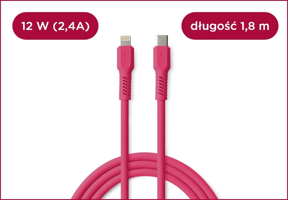 KABEL USB-C do Lightning COLORUM CK12-CL-02 1.8 M RÓŻOWY wizualizacja Kolorowa rewolucja kabel końcówki wejścia miękki szybki bezpieczny