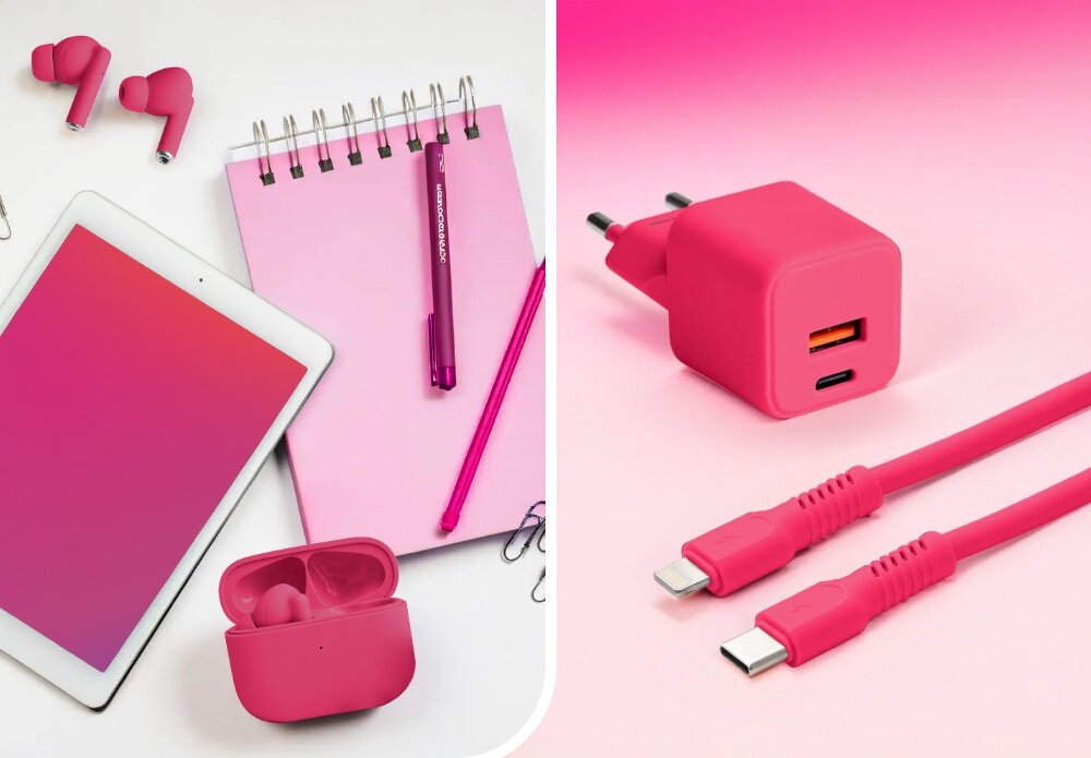KABEL USB-C do Lightning COLORUM CK12-CL-02 1.8 M RÓŻOWY wizualizacja Kompatybilność i bezpieczeństwo notatnik notes kabel słuchawki ładowarka kabel wejścia dobieranie napięcia