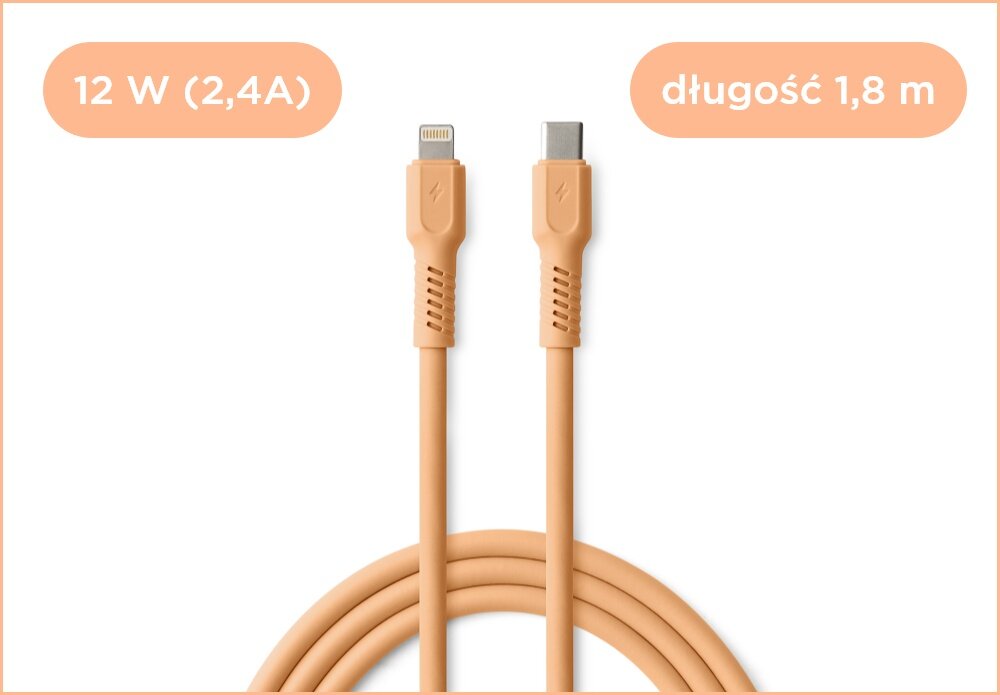 KABEL USB-C - Lightning COLORUM CK12-CL-14 1.8 M Peach Fuzz wizualizacja Kolorowa rewolucja kabel końcówki wejścia miękki szybki bezpieczny
