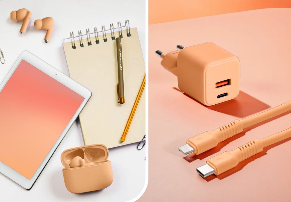 KABEL USB-C - Lightning COLORUM CK12-CL-14 1.8 M Peach Fuzz wizualizacja Kompatybilność i bezpieczeństwo notatnik notes kabel słuchawki ładowarka kabel wejścia dobieranie napięcia