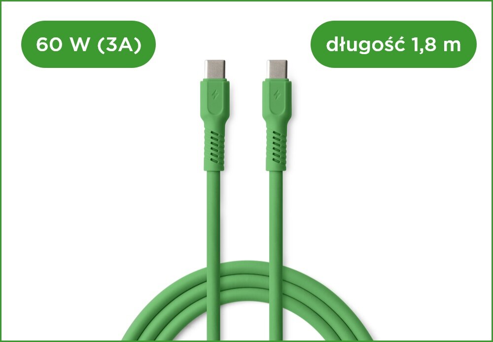 KABEL USB-C - USB-C COLORUM CK60-CC-04 1.8 M Zielony wizualizacja Kolorowa rewolucja kabel końcówki wejścia miękki szybki bezpieczny