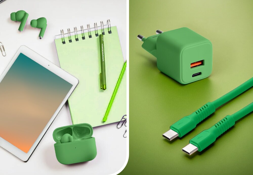 KABEL USB-C - USB-C COLORUM CK60-CC-04 1.8 M Zielony wizualizacja Kompatybilność i bezpieczeństwo notatnik notes kabel słuchawki ładowarka kabel wejścia dobieranie napięcia
