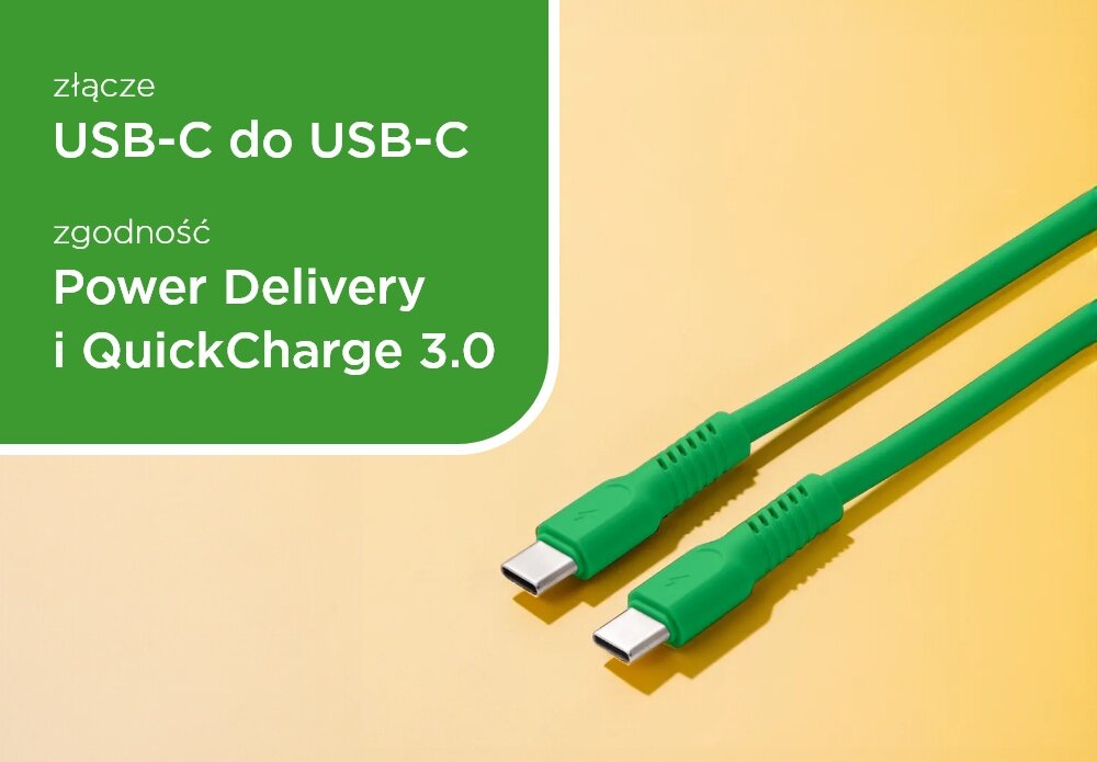KABEL USB-C - USB-C COLORUM CK60-CC-04 1.8 M Zielony wizualizacja pole tekstowe kabel końcówki Aksamitny i ekstra trwały bezpieczeństwo matowa aksamitna powłoka Zapobiega plątaniu Wzmocnione konektory długość 1,8 m
