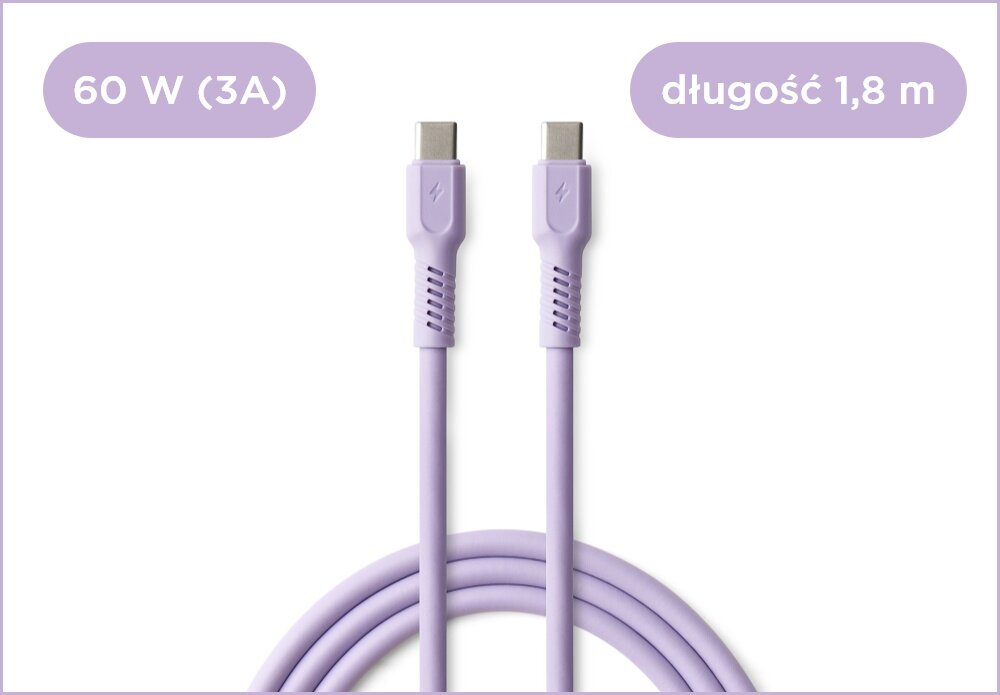 KABEL USB-C - USB-C COLORUM CK60-CC-09 1.8 M Digital Lawendowy wizualizacja Kolorowa rewolucja kabel końcówki wejścia miękki szybki bezpieczny
