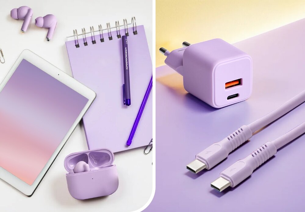 KABEL USB-C - USB-C COLORUM CK60-CC-09 1.8 M Digital Lawendowy wizualizacja Kompatybilność i bezpieczeństwo notatnik notes kabel słuchawki ładowarka kabel wejścia dobieranie napięcia