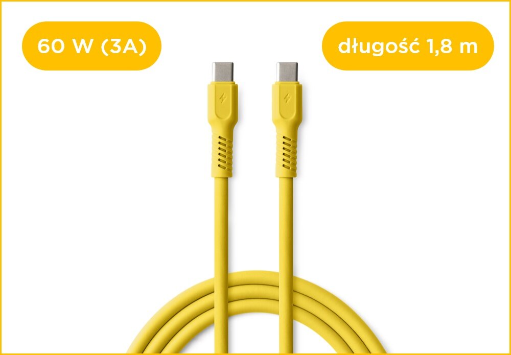 Kabel USB-C - USB-C COLORUM CK60-CC-05 1.8 M Żółty wizualizacja Kolorowa rewolucja kabel końcówki wejścia miękki szybki bezpieczny