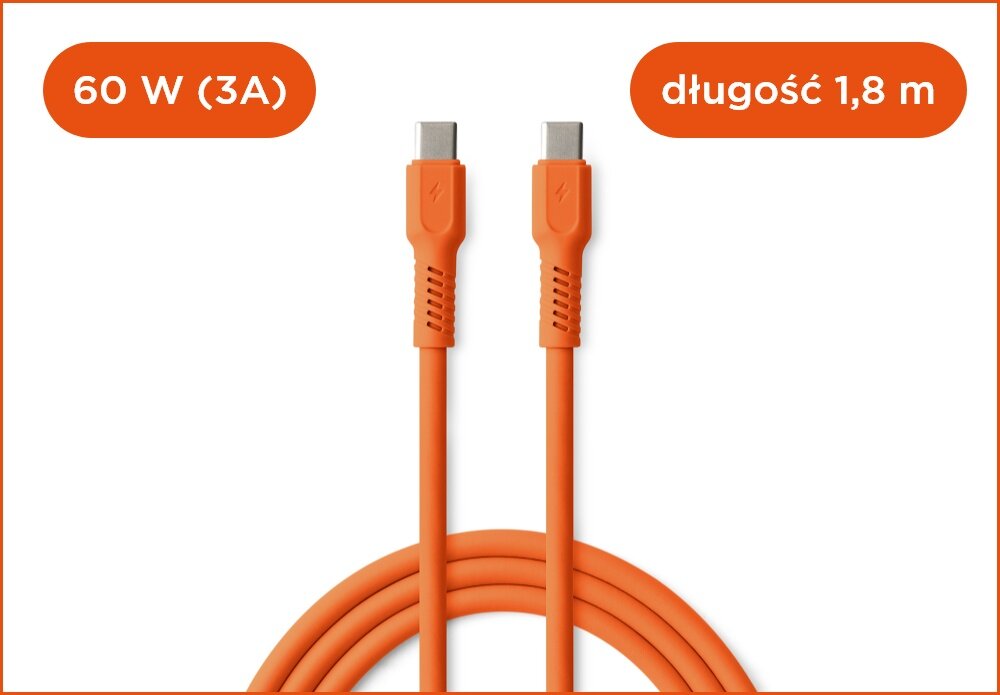 KABEL USB-C - USB-C COLORUM CK60-CC-10 1.8 M Pomarańczowy wizualizacja Kolorowa rewolucja kabel końcówki wejścia miękki szybki bezpieczny