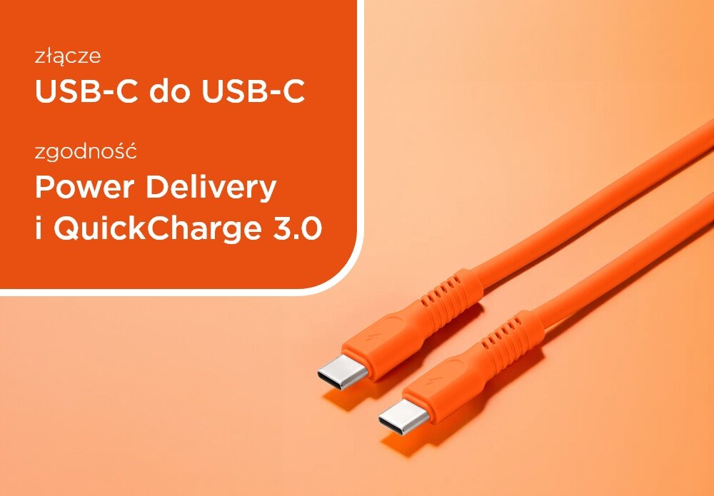 KABEL USB-C - USB-C COLORUM CK60-CC-10 1.8 M Pomarańczowy wizualizacja pole tekstowe kabel końcówki Aksamitny i ekstra trwały bezpieczeństwo matowa aksamitna powłoka Zapobiega plątaniu Wzmocnione konektory długość 1,8 m