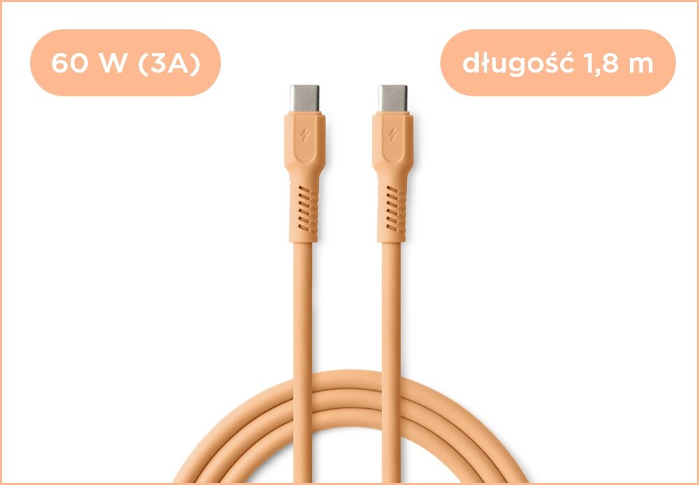 KABEL USB-C COLORUM CK60-CC-14 1.8 M Peach Fuzz wizualizacja Kolorowa rewolucja kabel końcówki wejścia miękki szybki bezpieczny
